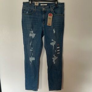 Levi's Blue Straight Leg Jeans with Distressed Details